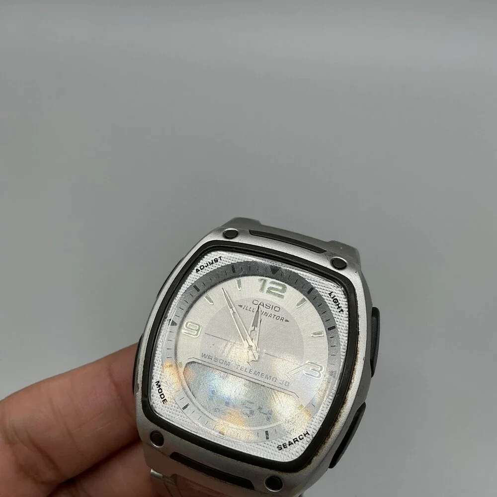 Casio 2747 AW-81 Telememo 30 Mens Watch 39mm Silver Dial Stainless Bracelet 7.5